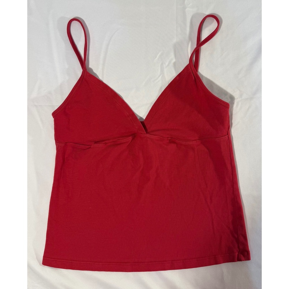 John Galt Red V-Neck Cami Spaghetti Strap Tank Top Made in Italy One Size